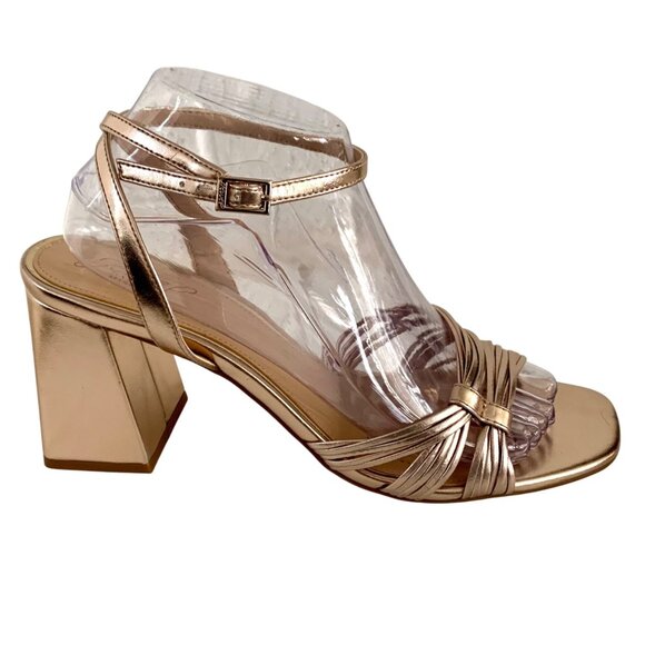 Jewel Badgley Mischka Michelle Gold Metallic Strappy Block Heel Sandals Size 9.5 - Picture 2 of 8